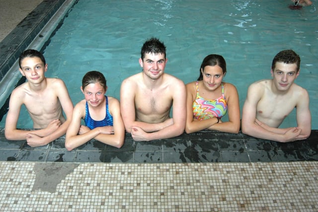 Bassetlaw Swimming Squad pictured at Worksop Leisure Centre. L to R; Matthew Watkinson ( then 12), Jess Tomlinson (then 15), Jamie Evans (then 18), Rachel Lefley (then 17), Liam Jordan (then 14).