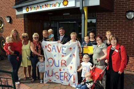 Protest against the closure of the nursery at Sunshine Nursery, in the grounds of Bassetlaw Hospital, Kilton Hill, which closed its doors in October 2022. The nursery is now called Luan's Little People Day Nursery.