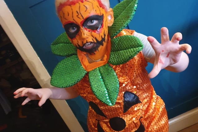 Cassidy Green, aged five, dressed up as the cutest pumpkin. Photo: Anna Watson