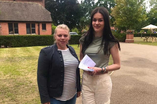 Amy Briggs is off to Liverpool to study marketing after receiving A* A* A. Pictured with her Worksop College housemistress.