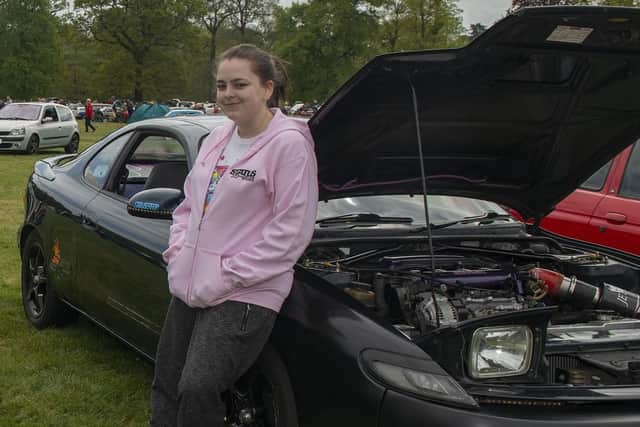 Kimberley Gray pictured with her modified car