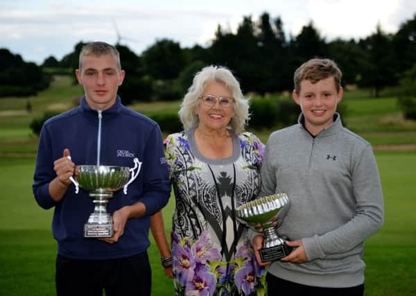 Lee Westwood Junior Golf Championship 2017, Trish Westwood pictured with from left Lewis Harrison and Josh Gill