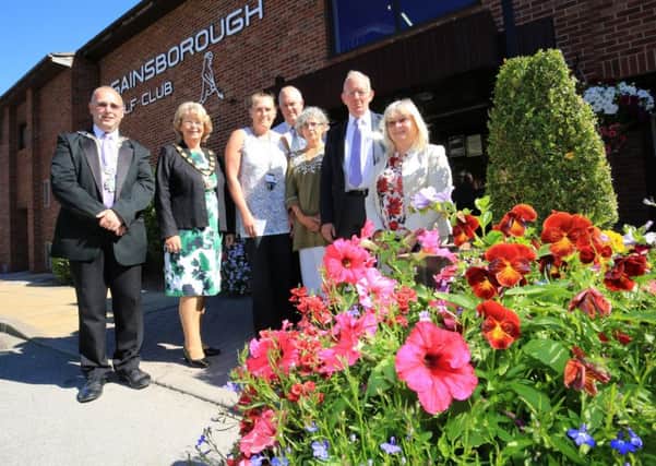 Gainsborough in Bloom judges at Gainsborough Golf Club. Pictured are Peter Benham and Irene Bates with Chairman of West Lindsey Pat Mewis, Mayor Richard Craig, Vaughan Huges, Anna Grieve, and Gill Vollentine.