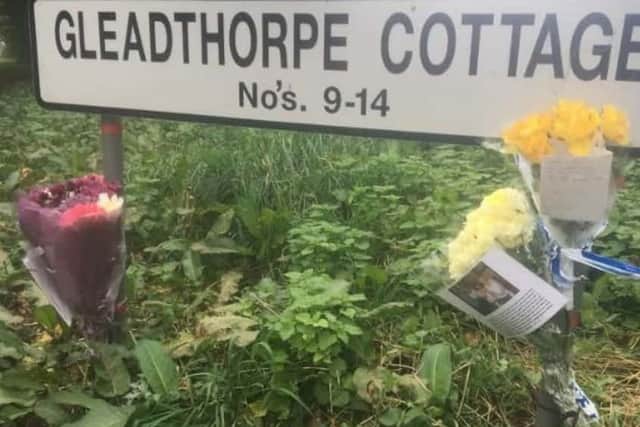 Tributes left to the Dangerfields near the scene of the tragedy.