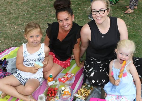 Katie and Seren Ford and Kerry and India Anyon enjoying a picnic at The Canch.