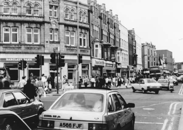 1982: A fabulous look at Bridge Street when cars were allowed. This snap features the junction at Newcastle Avenue. Picture courtesy of Nottinghamshire Archives.