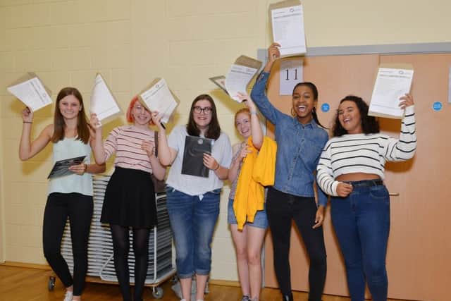 Students collect their GCSE results at Outwood Academy Valley, picture includes Ellie Caudwell, Dannielle Ellis, Elyse Elcin, Georgia Fir\elds, Aneilia Simpson