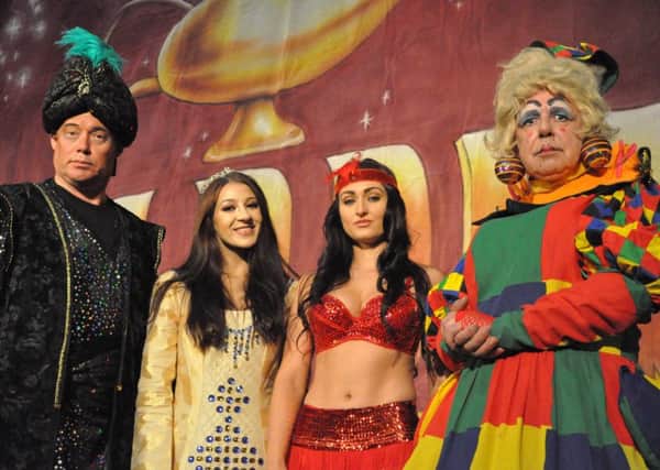 The stars of the panto, Aladdin, from left, former EastEnders star Ricky Groves, Lucy Rollason, Josephine Sherlock and Steven Hall.