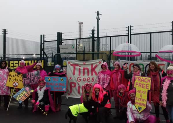 Angry women stage the Tink Goes Pink protest against the proposed fracking.