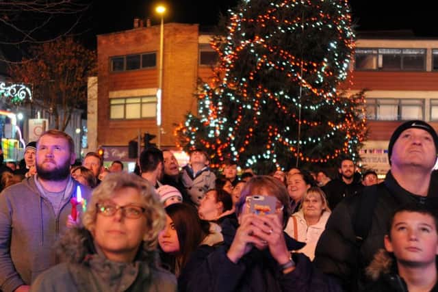 Worksop Christmas lights switched on.
The crowds are treated to a spectacular firework display after the lights were switched on.