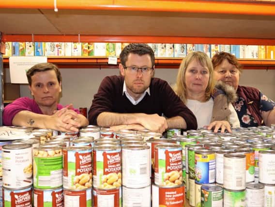 Rory Palmer MEP with Bassetlaw foodbank manager Paula Howard and volunteers Sue Pimperton and Barbara Whiteman.