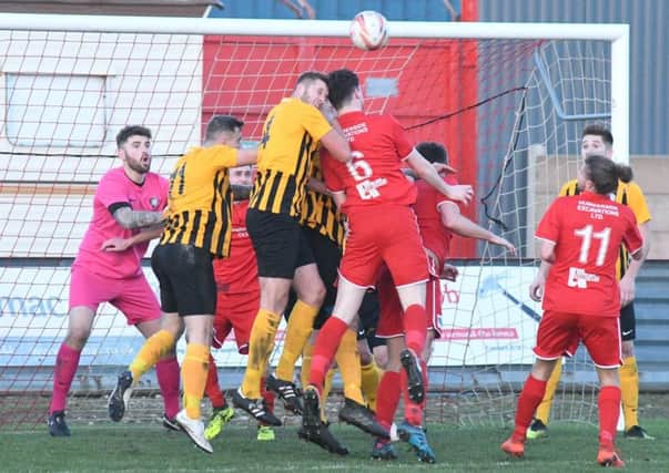 Bridlington Town attacking the Worksop Town goal