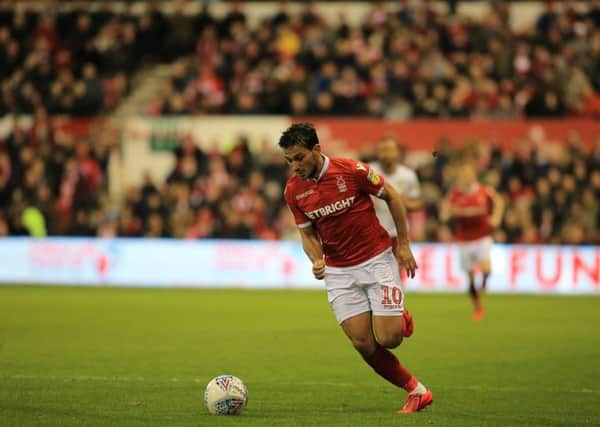 A welcome sight for Nottingham Forest fans as Joao Carvalho carries the ball forward against Aston Villa. Pic by Jez Tighe.