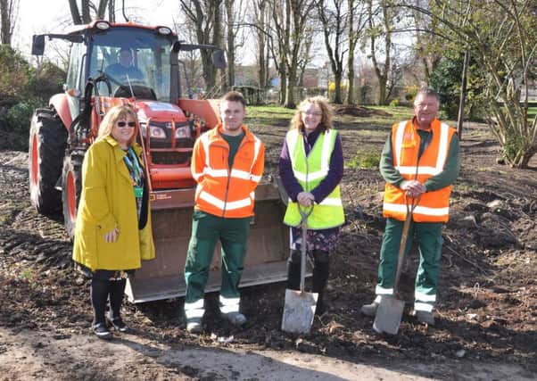 Liz Prime, Head of Neighbourhoods at Bassetlaw District Council and Coun Julie Leigh, Cabinet Member for Neighbourhoods with Scott and Mark from the Parks Team