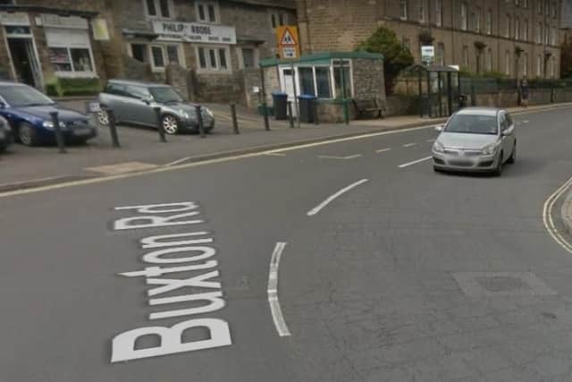 Traffic control (two-way signals) on A6 Buxton Road, Bakewell, Derbyshire, due to footway repave, by Derbyshire County Council. Delays likely until July 12, 2019.