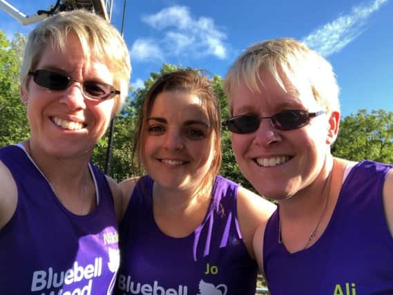 Running trio Nicola Yeomans (left), Joanne Clarkson and Alison Heath (right) have raised more than 12,000  for Bluebell Wood.