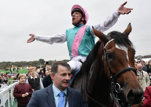 Europe's best racehorse, Enable, ridden by Frankie Dettori, after their success in the Prix de l'Arc de Triomphe at Longchamp last October. (PHOTO BY: Philippe Lopez/Getty Images).