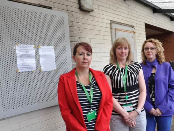 Housing officer Jane Eagan, anti-social behaviour officer Tammy Haywood, and Coun Julie Leigh are pictured, from left, outside the property.