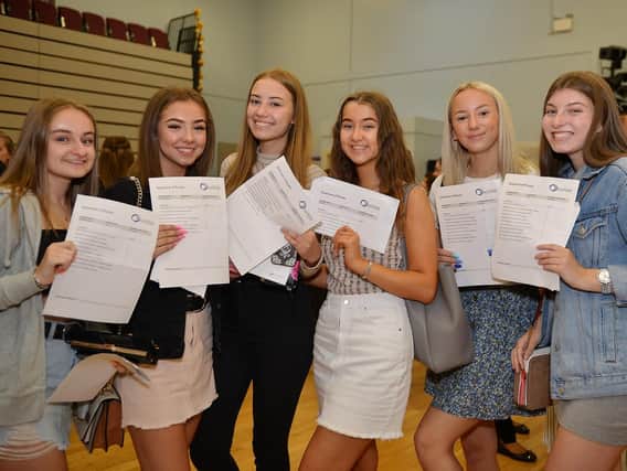 GCSE results day at Outwood Academy Portland, pictured from left Abigail Hinchliffe, Ashleigh Doona, Millie Watts, Tia Lewis, Ellie Salmon and Eve Spink