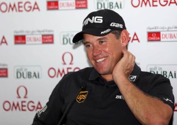 DUBAI, UNITED ARAB EMIRATES - JANUARY 29:  Lee Westwood of England during his press conference  prior to the Omega Dubai Desert Classic on January 29, 2013 in Dubai, United Arab Emirates.  (Photo by Ross Kinnaird/Getty Images)