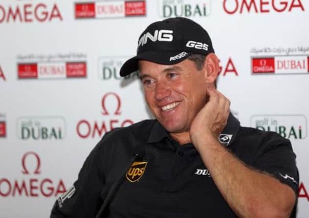 DUBAI, UNITED ARAB EMIRATES - JANUARY 29:  Lee Westwood of England during his press conference  prior to the Omega Dubai Desert Classic on January 29, 2013 in Dubai, United Arab Emirates.  (Photo by Ross Kinnaird/Getty Images)