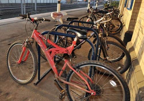 Cycle stands at Retford train station (w130205-1d)