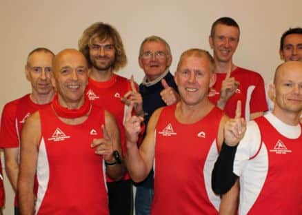 The victorious Clowne Road Runners squad, from left to right Andy Ward, Roger Fokinther, Darren King, Lewis Banton, Team Manager John Proffitt, Bert Wain, Simon Sleney, Dave Hazleton, Gareth Lowe and Andy Padley.