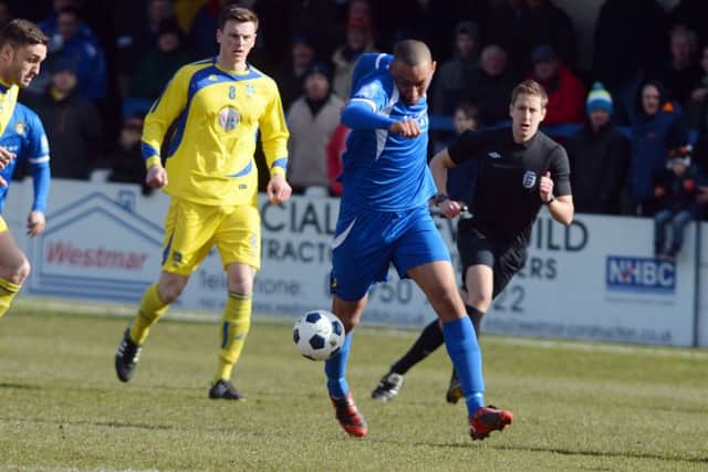 Gainsborough Trinity v Guiseley. Trinity player Shane Clarke G130329-7a