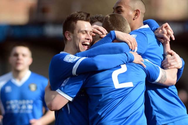 Gainsborough Trinity v Guiseley. Dominic Roma scores for Trinity G130329-7h