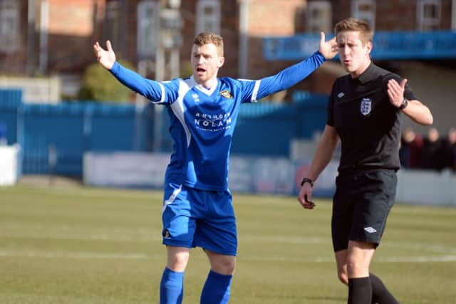 Gainsborough Trinity v Guiseley. Trinity player Terry Hawkridge G130329-7i
