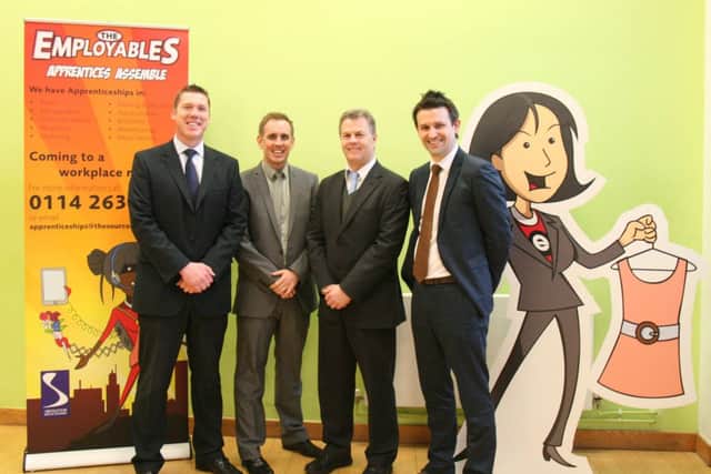 Half way the recruiting 100 apprentices in 100 days. Pictured from left are: Richard Nutbrown and Mike Denby from The Source, Mike Long from the National Apprenticeship Service and Stephen Casey from Rotherham College.
