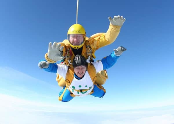 Kay Piearcey and her instructor falling at 120mph through the skies over Nottingham