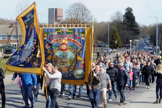 Maltby miners march on Saturday......with the colliery on the sky line
See Story Steve Martin Slack Picture Chris Lawton 06/04/13