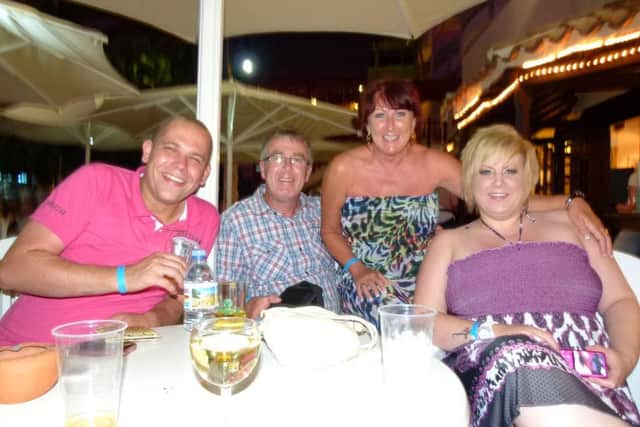 Joanne Woodcock, pictured far right, with husband Chris and parents John and Susan