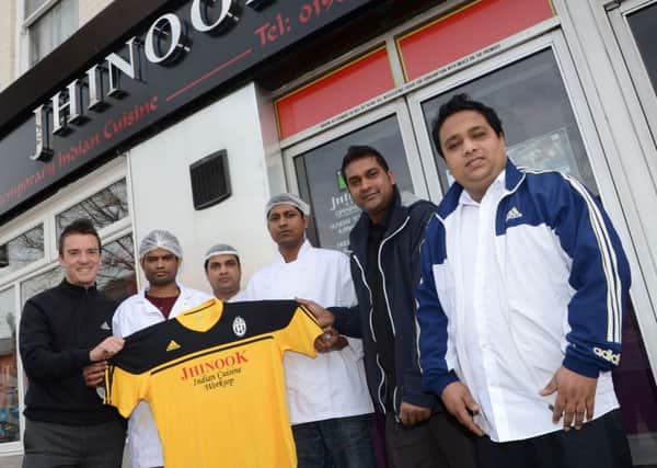 Jhinook Restaurant on Ryton Street in Worksop are the new shirt sponsors of Worksop Borough FC G130417-1a