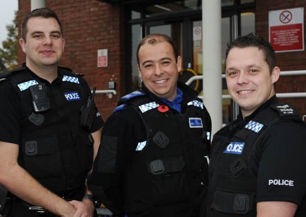 Members of the North West Beat Team. Pictured from left is PC Brett Shelton, PCSO Andy Carter and PC Mark Lee  (w111109-3f)