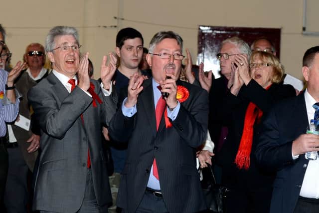 Nottinghamshire County Council Election Count for the Bassetlaw area at North Notts Arena in Worksop. Labour celebrate G130503-1k