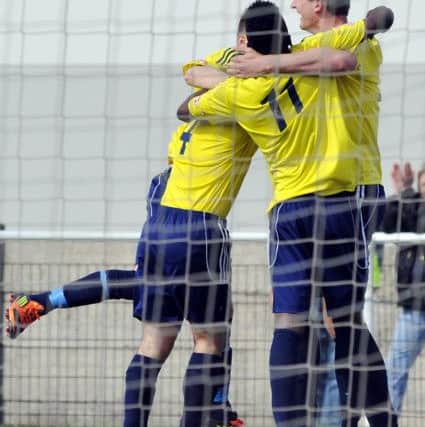 Worksop Town v Buxton, celebrating Tom Denton's goal (w130504-5d)