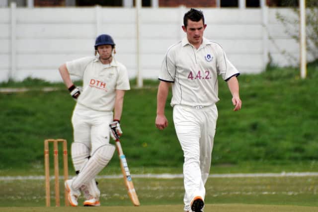 Worksop Cricket Club v Anston Cricket Club. Anston bowler Josh Littlewood (w130504-4j)
