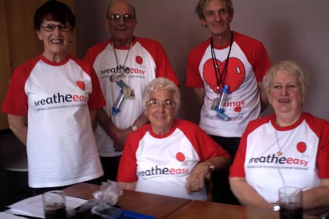 The founding members of the Brethe Easy group: Ruth Harper, Mick Ward, Collin Fletcher, Dorothy Taylor and Carol Wa