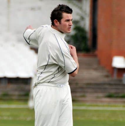 Worksop Cricket Club v Anston Cricket Club. Anston bowler Josh Littlewood (w130504-4g)