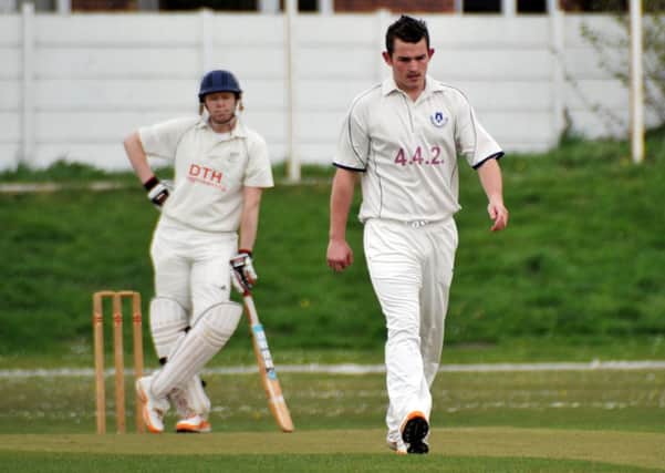 Worksop Cricket Club v Anston Cricket Club.  Anston bowler Josh Littlewood (w130504-4j)