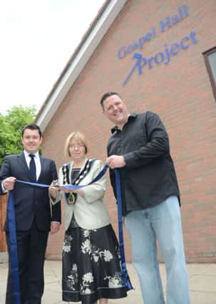 The offical opening of 7 Project at The Gospel Hall in Worksop. Pictured are Coun Simon Greaves, Chairman of Bassetlaw District Council Sybil Fielding and Shaun Cummings G130522-1b