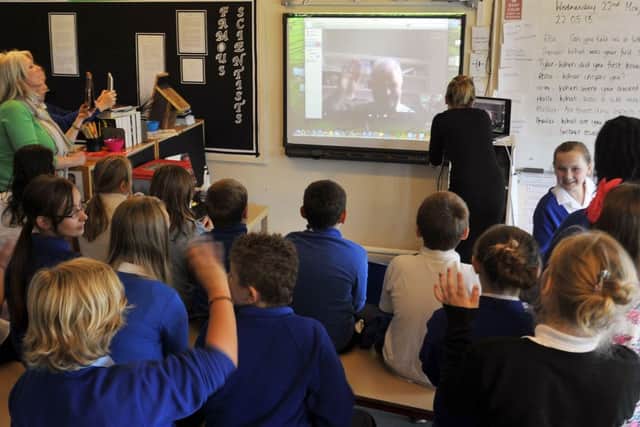 Children at St Augustine's Primary School had a SKYPE session with NOBEL prize winner Sir Paul Nurse (w130522-3e)