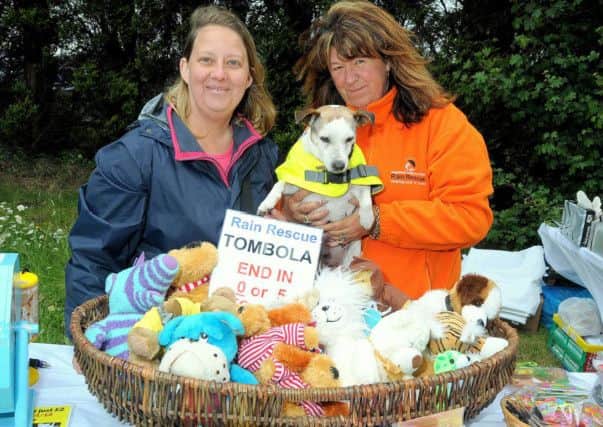 Ulley Country Park's Country Fair, Nicky harrison and Sue Nicholls with 'Missy', from 'Rain Rescue' animal charity, based in Wickersley. (w120624-2d)
