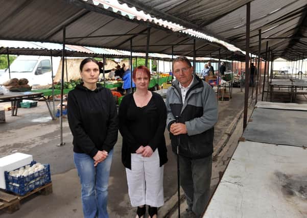 Dinnington Outdoor Market is appealing for new traders to join the market, pictured from left are Diana of DT's, Joanne Ingram and Stephen Borkowski (w130615-1b)