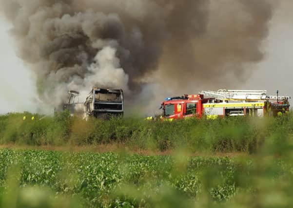 Bus fire on Tickhill Road at Oldcotes. Photo by Nigel France