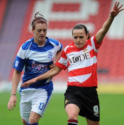 Belles' Aine O'Gorman battles with Birmingham's Jade Moore for the ball. Picture: Andrew Roe