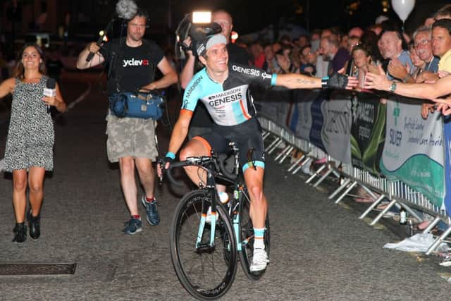 Dean Downing celebrates after winning the Sheffield Grand Prix