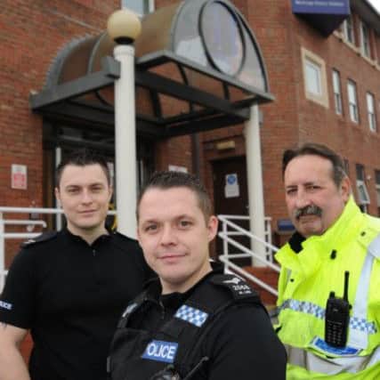 North East beat team, Worksop Police. Pictured is from left is PC Simon Spooner, PC Mark Lee and PCSO Graham Walker (w111121-6c)